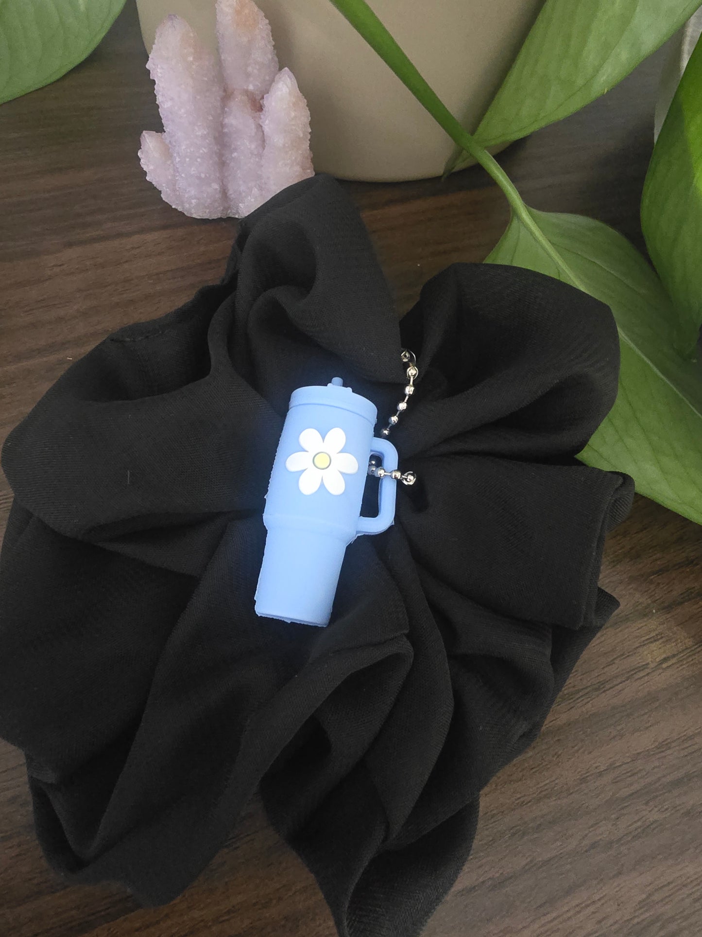 Cloud Puff & Sip Set-Oversized Silky Organza Scrunchie with Cup Key Chain