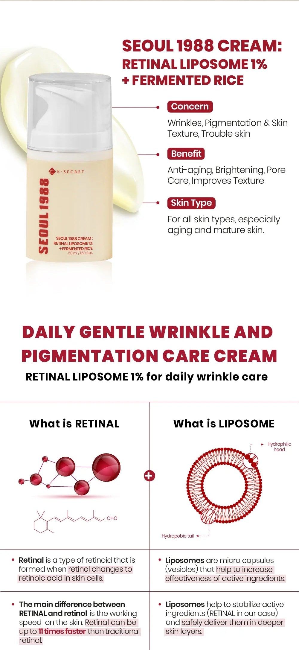 [KSECRET] SEOUL 1988 Cream : Retinal Liposome 1% + Fermented Rice