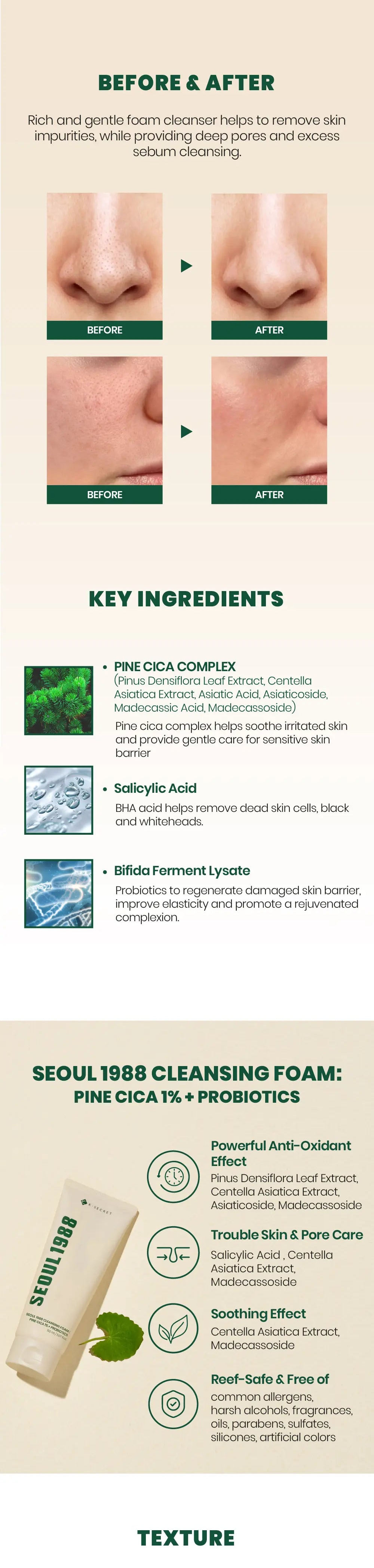 [KSECRET] Cleansing Foam : Pine Cica 1% + Probiotics 150ml