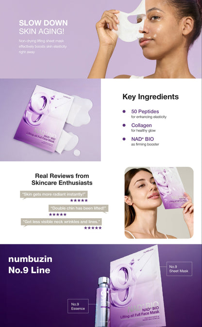 Numbuzin (4EA) No.9 NAD Bio Lifting Full Cover Facial Mask (+GWP)